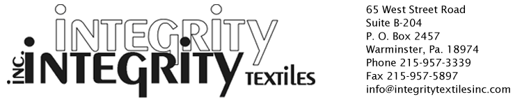 Integrity Textiles: 65 West Street Road,Suite B-204, PO Box 2457, Warminster, Pa. 18974,Phone-215-957-5897